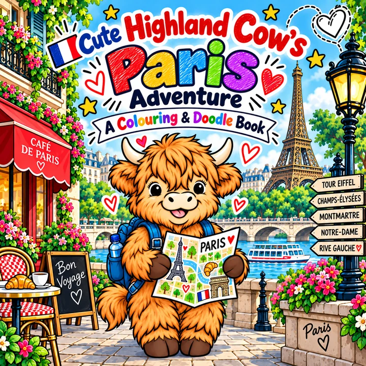 Cute Highland Cow’s Paris Adventure — original front cover